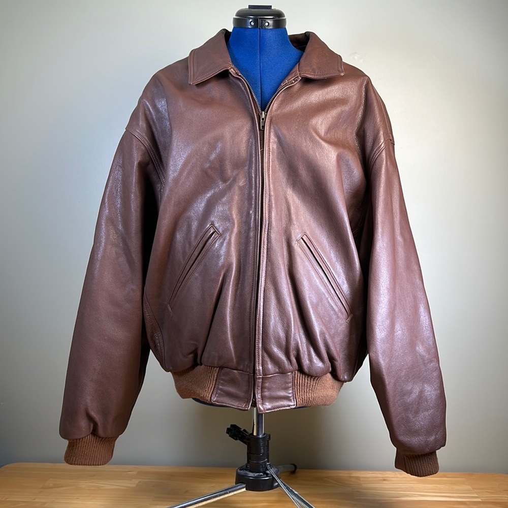 Coach Men’s Brown Leather Bomber Jacket XL